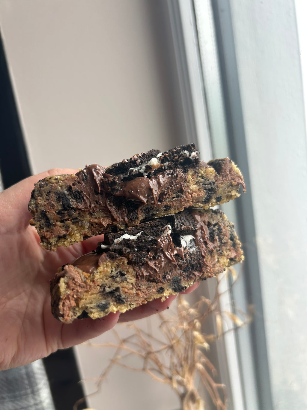 Milk chocolate cookies and cream stuffed cookie